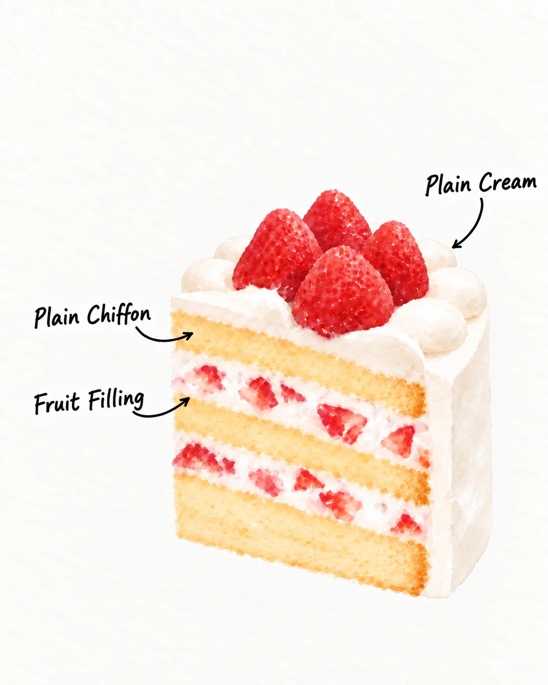 Fresh Fruit Cake — Cake layer illustration — FRESH CREAM · PLAIN CHIFFON · FRESH FRUIT